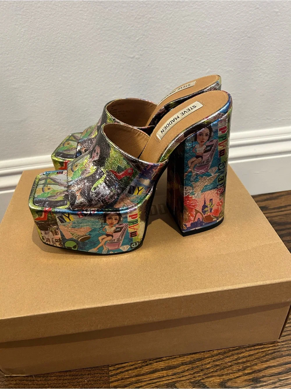 Steve Madden Colorful Graphic Platform Sandals